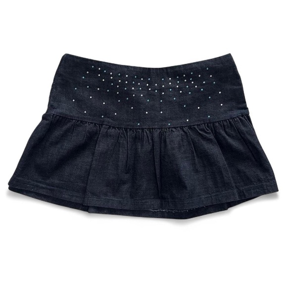 Vintage Y2K Deadstock Denim Pleated Rhinestone Mini Skirt - Picture 1 of 4